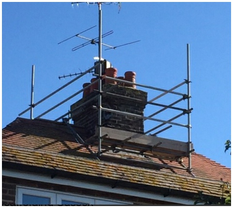 Chimney scaffold on a residential roof